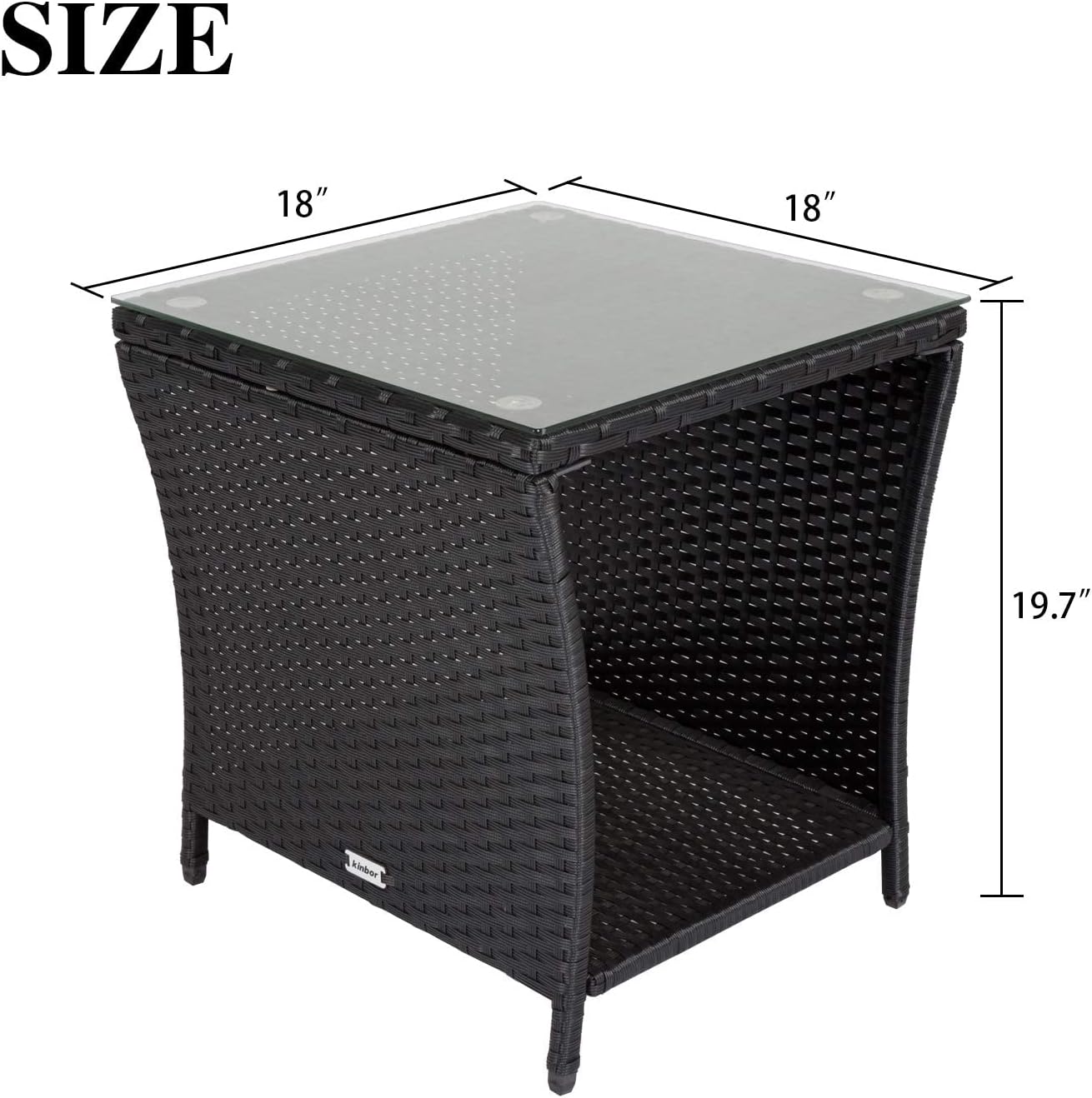 Outdoor Small Patio Table - PE Rattan Coffee Table, Wicker Side Table for Patio, Balcony & Porch, Durable & Iron Frame (2, Dark Black)