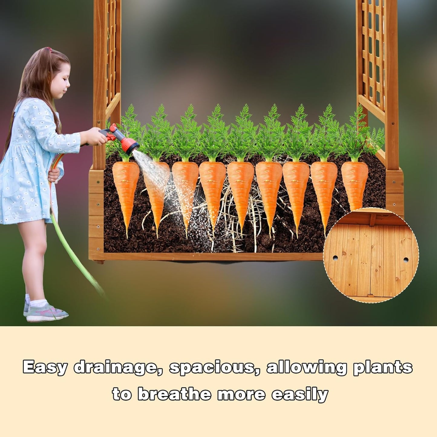 Raised Garden Bed Wooden Patio Planter with Trellis Outdoor Climbing Cucumber Box Pots Tomato Flower Vegetable Herb Porch, Tall Hanging Roof, Orange, 42.5" L x 17.3" W x 66.1" H