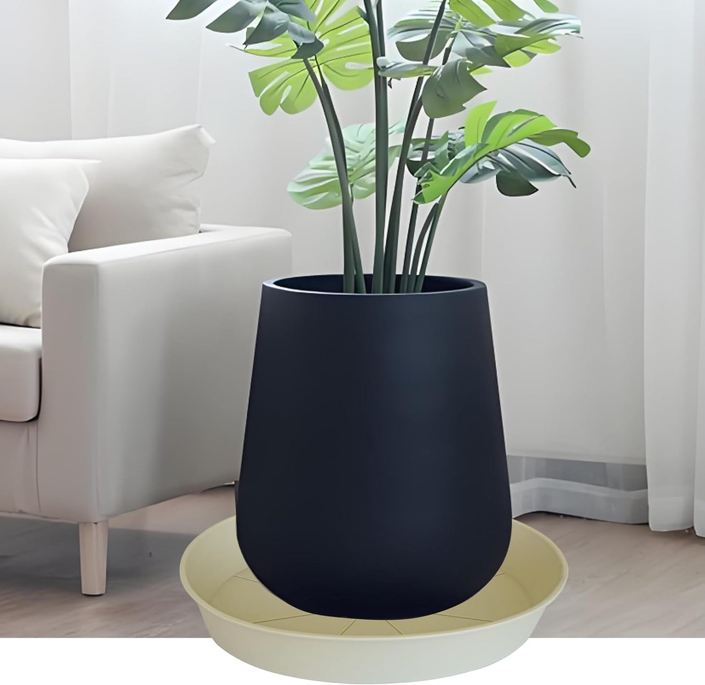 4 Pack of 16 17 inch Plant Saucer (15 inch Base), 2.3" Depth, Heavy Duty Deep Plant Trays for Pots, Plant Saucers for Indoors, Bird Bath Bowls, Drip Trays for Planter (17", Beige)