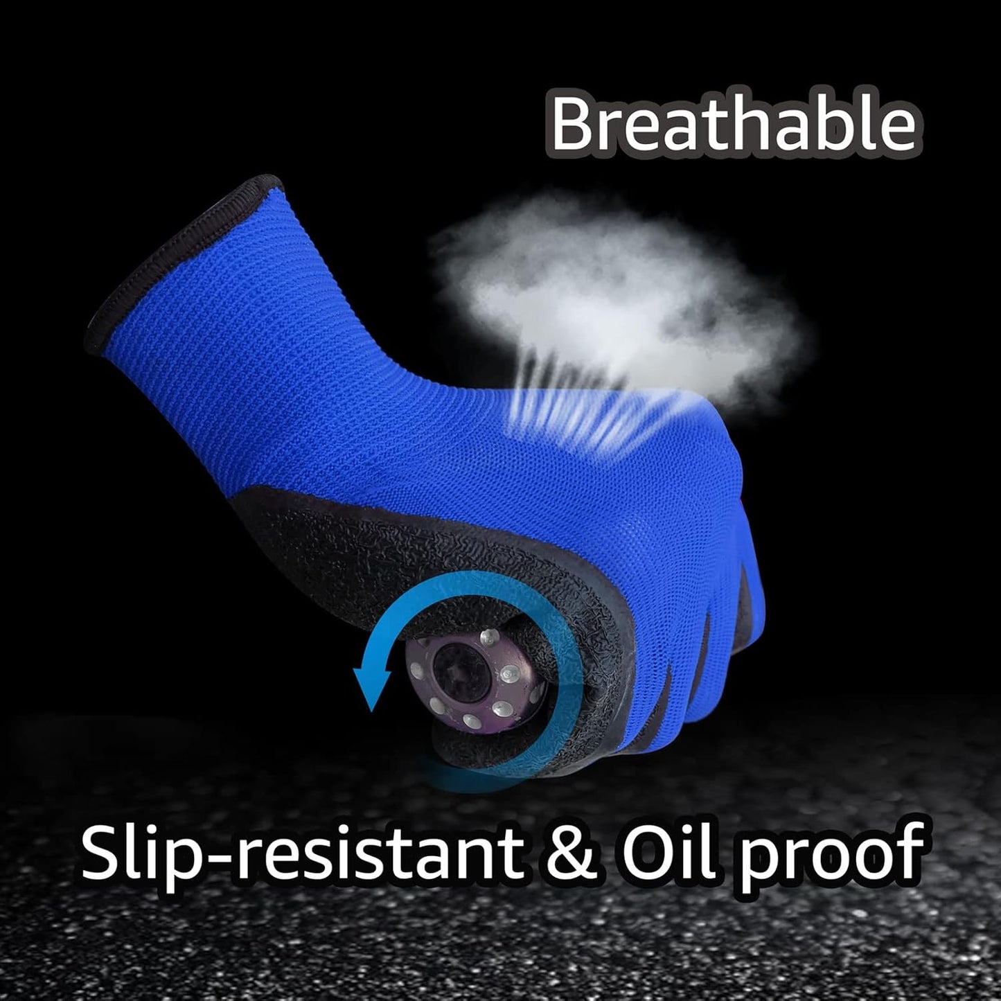 Evridwear Crinkle Latex Rubber Hand Coated Safety Work Gloves for Men Women General Multi Use Construction Warehouse Gardening Assembly Landscaping (Medium,Blue- 12Pair)