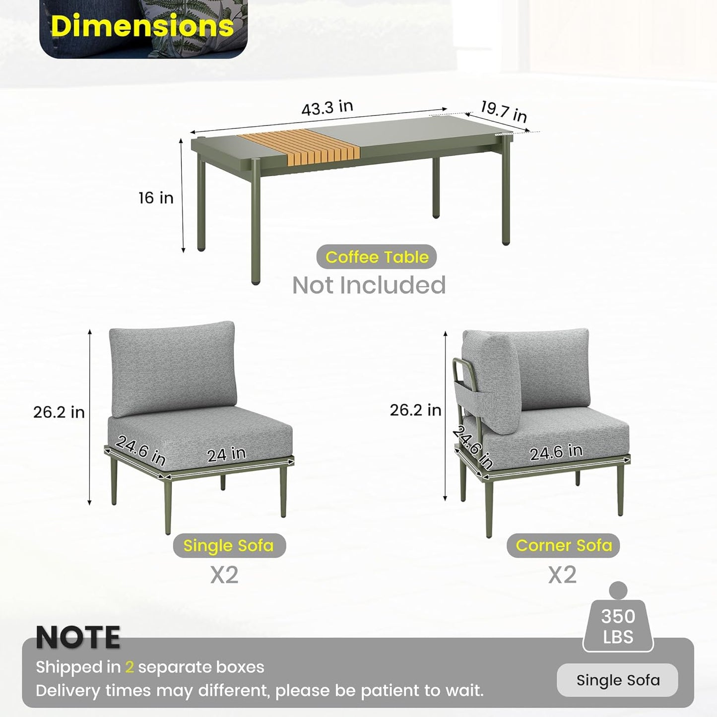 Sundale Outdoor 4 Pieces Metal Patio Furniture Set, Outdoor Sectional Sofa w/6 Inch Olefin Cushion, Modern Outdoor Conversation Sets