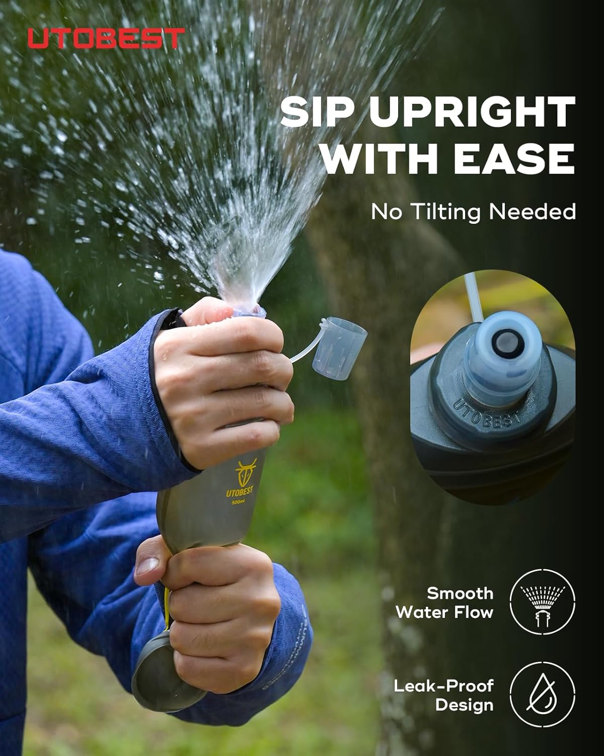 UTOBEST 500ml Soft Flask, 2 Pack Flexible TPU Hydration Water Bottle, Collapsible with 28mm Caliber for Running, Hiking, Cycling, Climbing, and Marathon Yellow