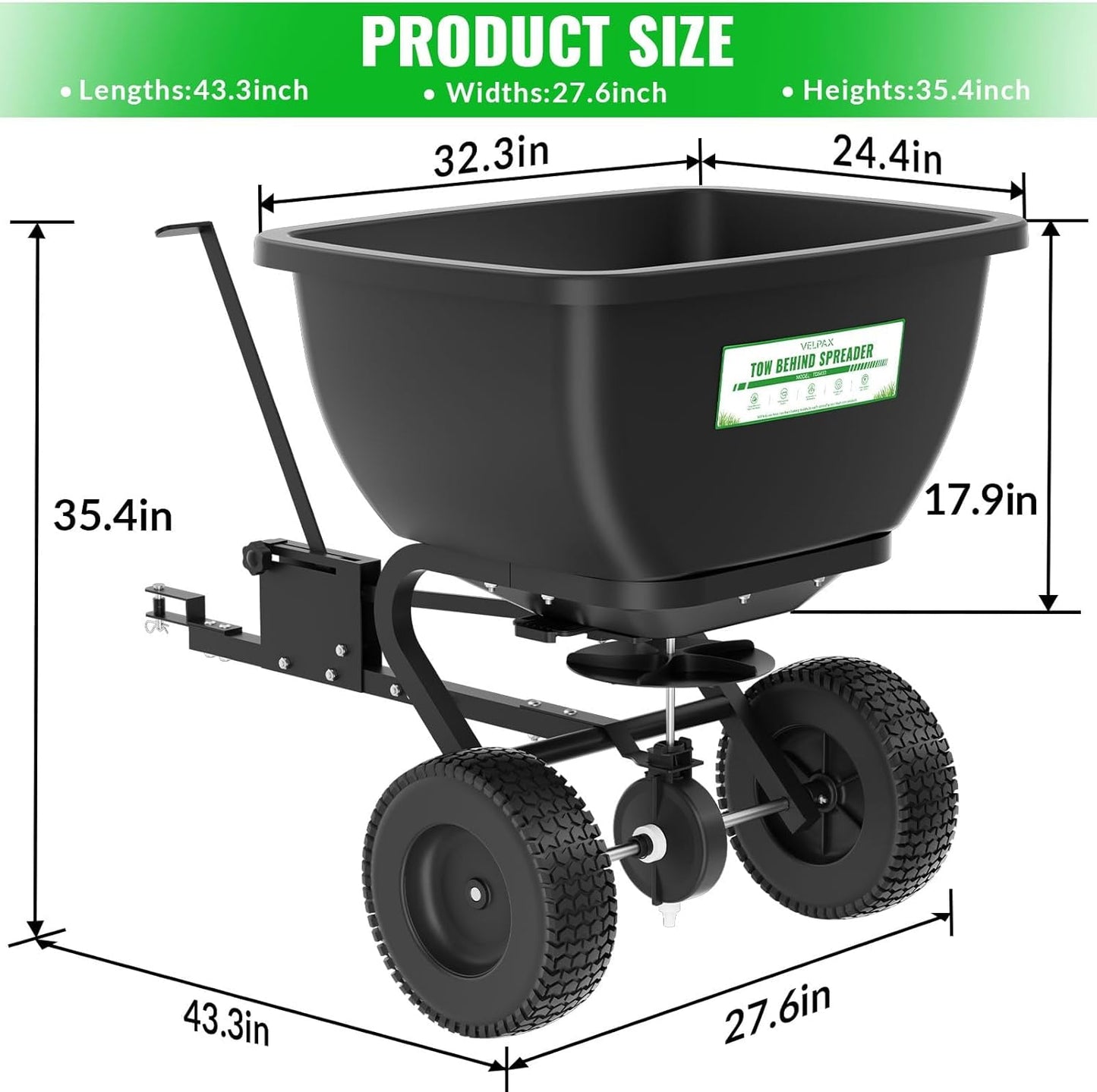 200LB Tow Behind Broadcast Spreader, Fertilizer Spreader Holds up to 550 lbs with 13" Pneumatic Tires and Adjustable Flow Control Lever,for Fertilizer, Grass Seed, Salt, Ice Melt, Lawn