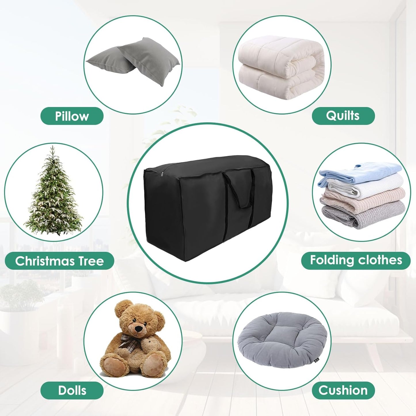 4 Pack Outdoor Cushion Storage Bag Large Storage Bags with Zipper 68" x 30" x 20" inch Waterproof Heavy Duty for Patio Cushion, Comforter, Pillow, Furniture, Toy, Christmas Tree Storage(4)