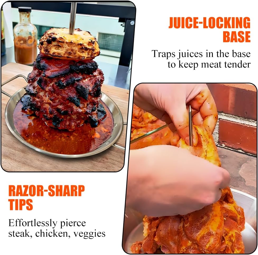 Stainless Steel Gyro Spit Shawarma Stand for oven, Vertical Skewer Pan Al Pastor Skewer for Grill, El Pastor Hack for Tacos Al Pastor Chicken, Brazilian, with 8",10",12" stick