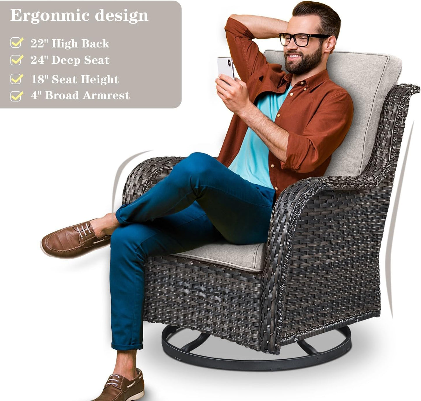 Patio Furniture Set Swivel Rcoker - 3 Pieces Outdoor Glider Rocking Chairs with Small Side Table, Wicker Chair Sets for Porch, Balcony and Garden