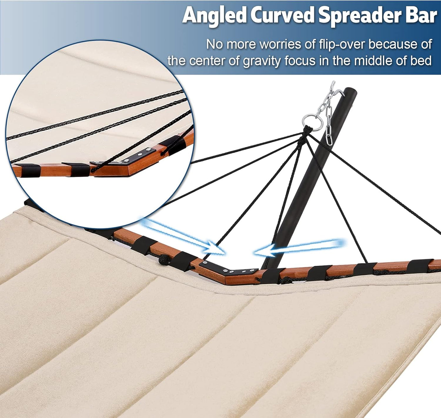 TegerDeger 12FT 2 Person Hammock with Stand Included 55 x 79IN Large Hammock 450LB Capacity with Hardwood Spreader Bar & Nylon Rope for Outside, Patio, Garden, Backyard, Beach, Poolside - Beige