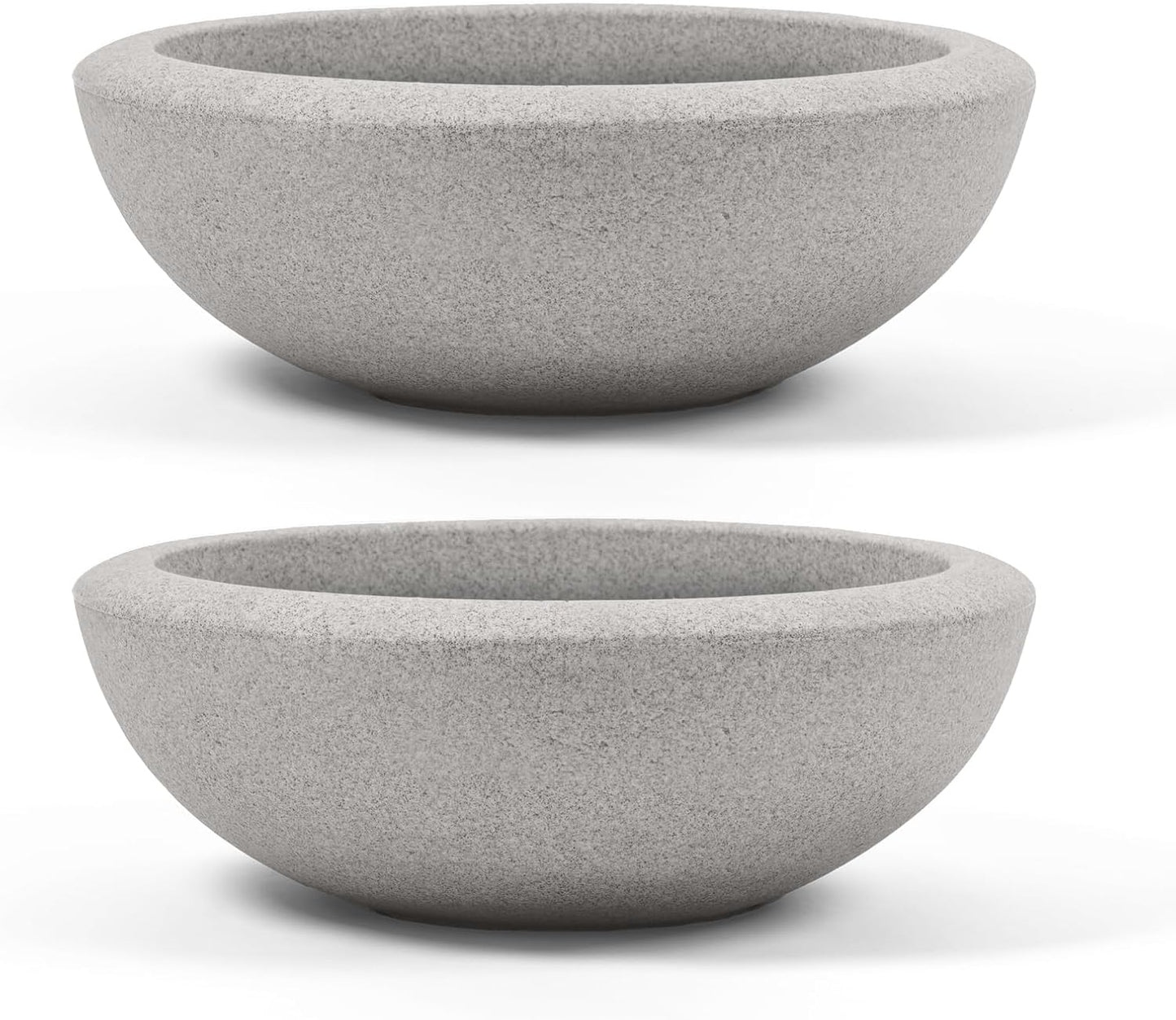 ARBORA 21" Santorini Bowl 2-Pack with Stone Blend Concrete Gray Finish - Polyresin Indoor and Outdoor Planters, Durable, Weatherproof, Lightweight, Large Plant Pots for Patio, Garden, Deck, Entryway