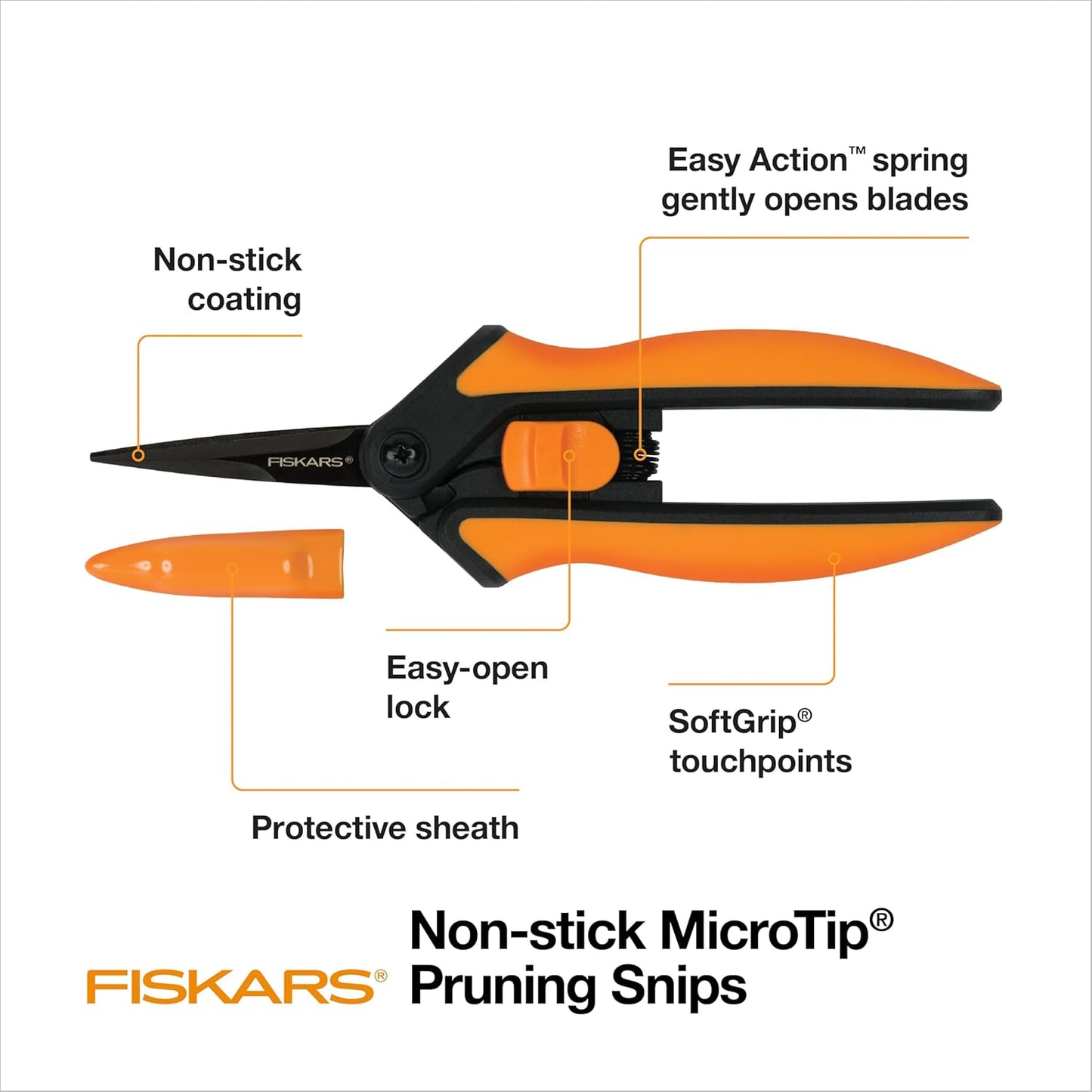 Fiskars Micro-Tip Rose Pruning Shears, 6" Garden Shears Non-Stick Coated Stainless Steel Blade, Gardening Scissors with SoftGrip Handle