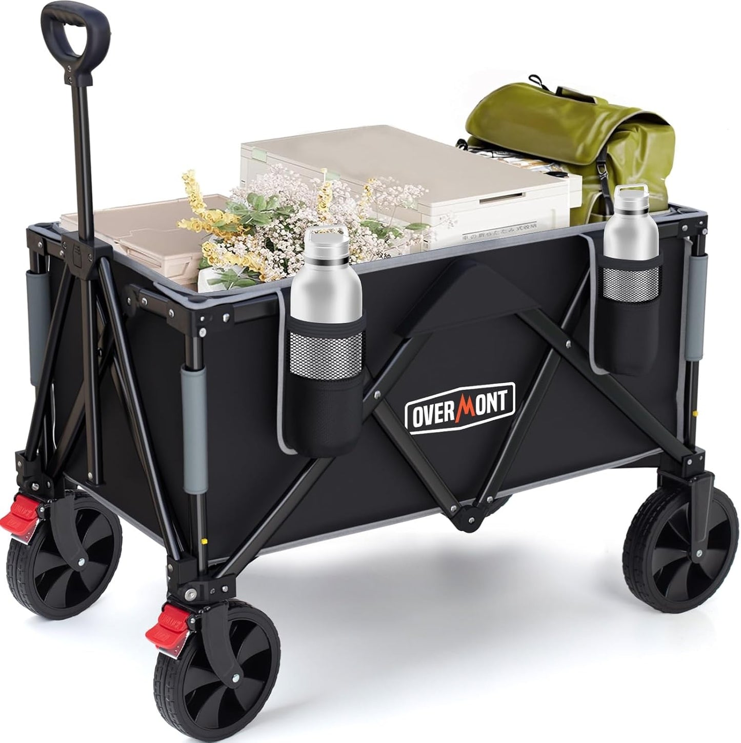 Overmont 150L Wagons Carts Foldable - Large Capacity Folding Collapsible Wagon Cart for Grocery Camping Utility Gardening Sports Travelling- 330lbs Load