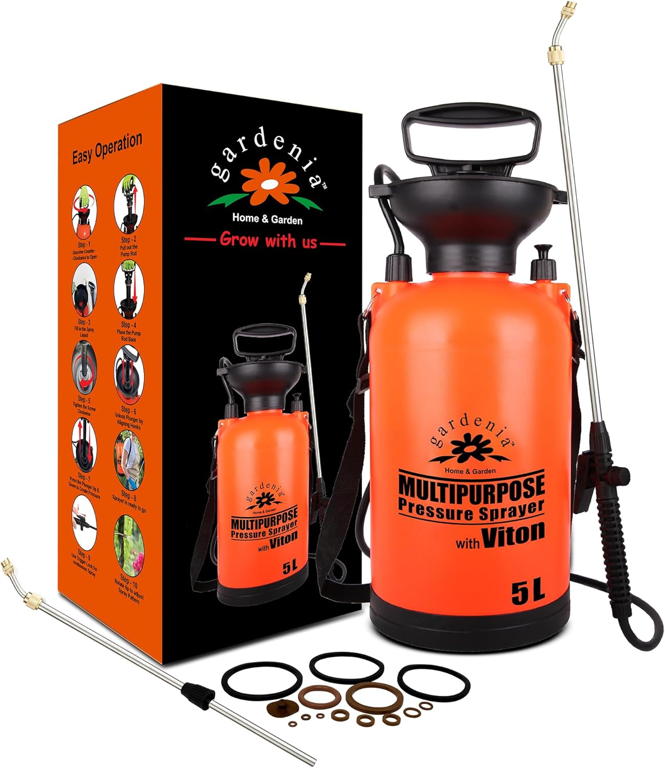 Pump Sprayer Upgraded Garden Sprayer with Viton Seals Telescopic Metal Lance, Premium Pumping Spray Bottle 5L-S with Spare Parts for Watering Plants Lawn Care & Home & Car Cleaning