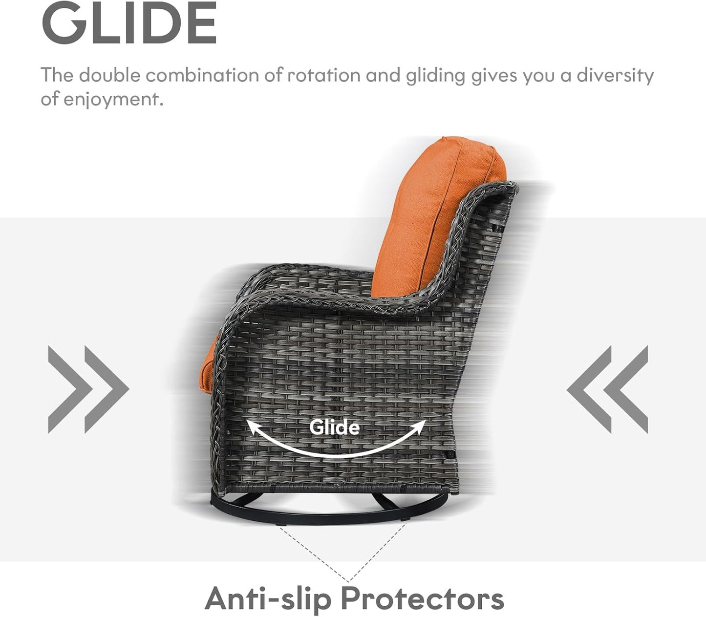 Outdoor Swivel Rocker Wicker Chairs Set of 3, High Back Swivel Patio Chairs Wicker Furniture Set, 2 PCS Rattan Swivel Rocking Chair with Side Table, Orange Cushion