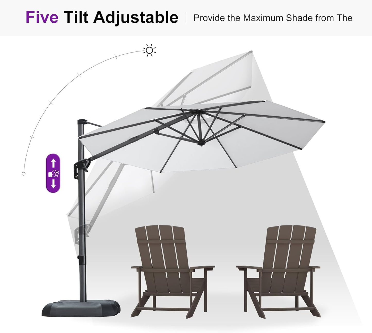 PURPLE LEAF 10 Feet Patio Umbrella Outdoor Cantilever Round Umbrella Aluminum Offset Umbrella with 360-degree Rotation for Garden Deck Pool Patio White