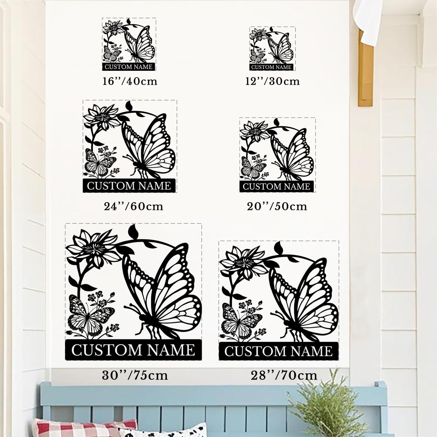 Custom Butterfly Metal Sign,Personalized Butterfly House Number Signs,Personalized Gardener Name Sign,Garden Patio Wall Decor (Style-5)
