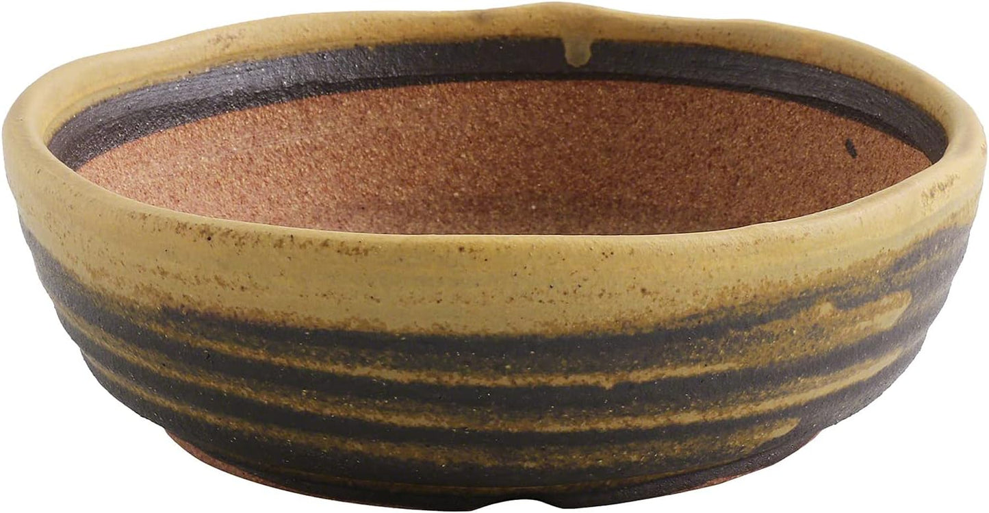 Wazakura Shigaraki Series Yellow Dust Stripe Glazed Ceramic Bonsai Pot Made in Japan, Garden Training Container, Flower Planter, Succulent Bowl - Yellow Sand Big Size