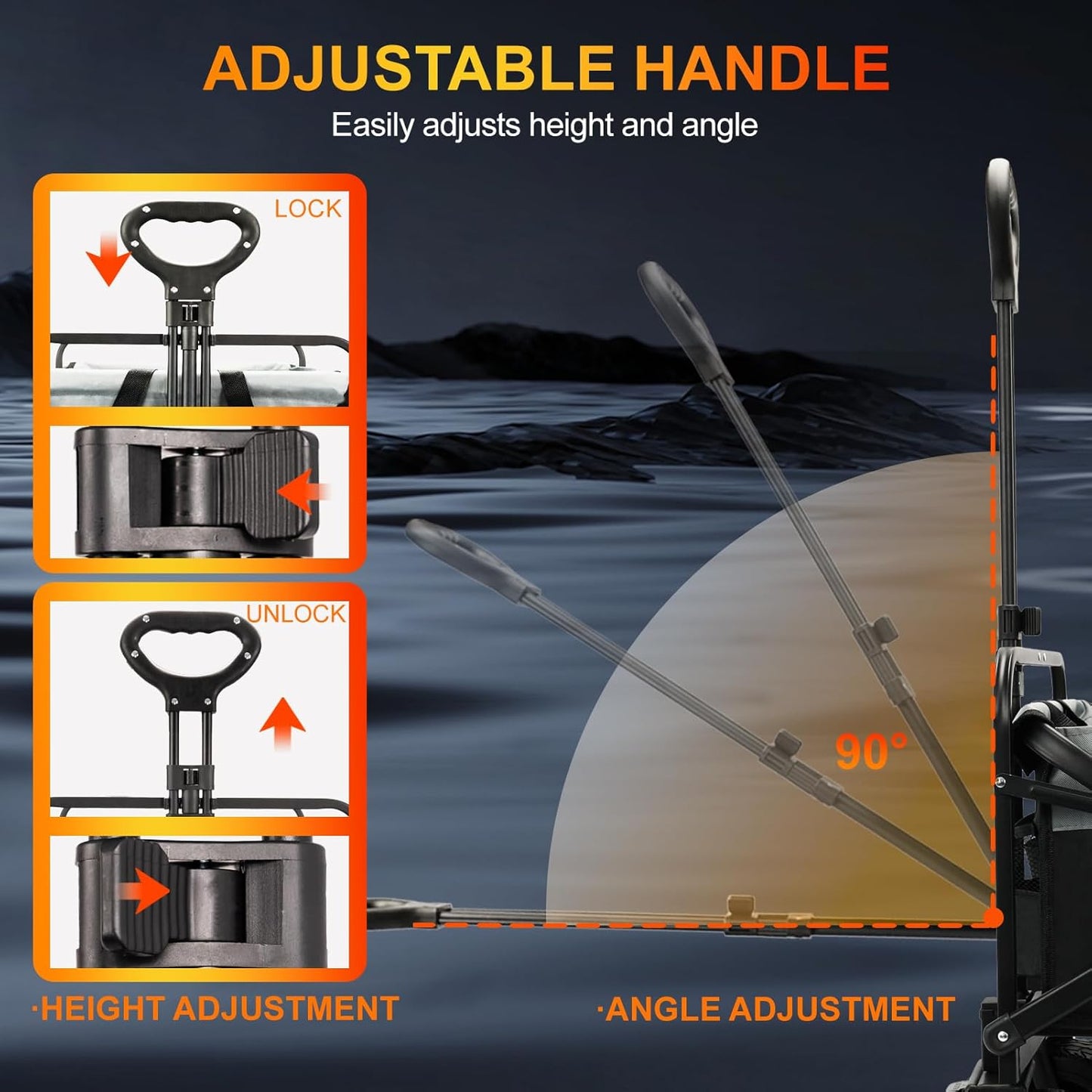 Collapsible Foldable Wagon, Utility Large Capacity Beach Wagon with Big Wheels, Shopping Cart with Side Pocket and Brakes for Sand, Garden, Grocery, Sports, Camping, Black