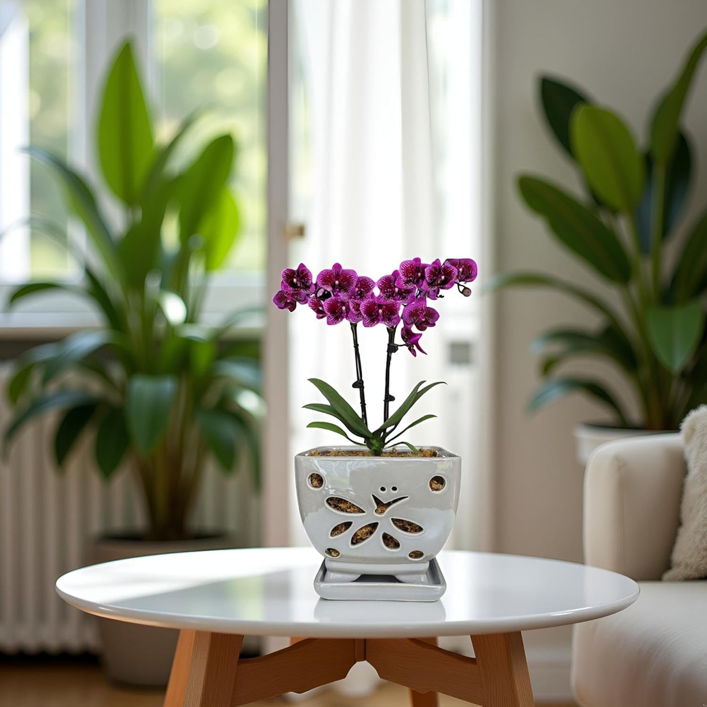 Orchid Pots with Holes Square Ceramic Orchid Planter Pots 5.5 inch (Gray)