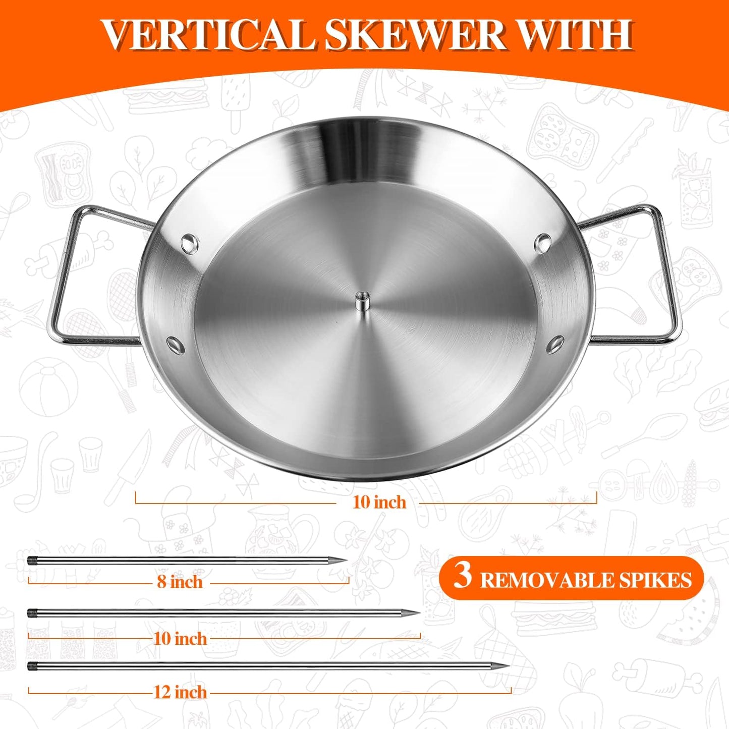 Al Pastor Skewer for Grill -Vertical Barbecue Stand Al Pastor, Kebabs, Shawarma, Gyros, with 10.5 inch base plate and 3 detachable sharp barbecue accessories (8”/10"/12”)& Brushes，Barbecue gloves