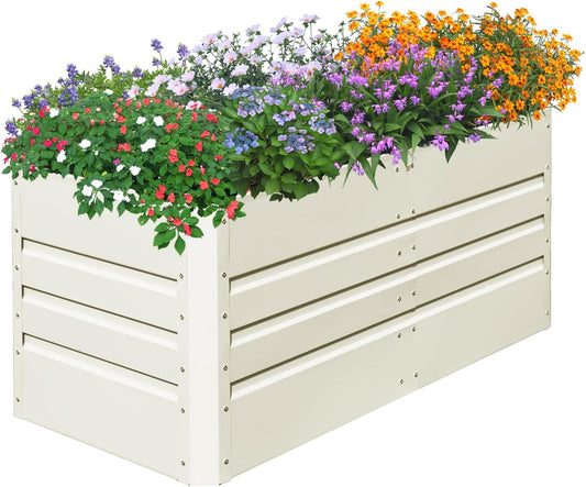 SnugNiture 4x2x2FT Raised Garden Bed Galvanized Planter Garden Boxes Outdoor, Deep Root Planter Raised Bed for Vegetables Flowers Herbs,Beige White