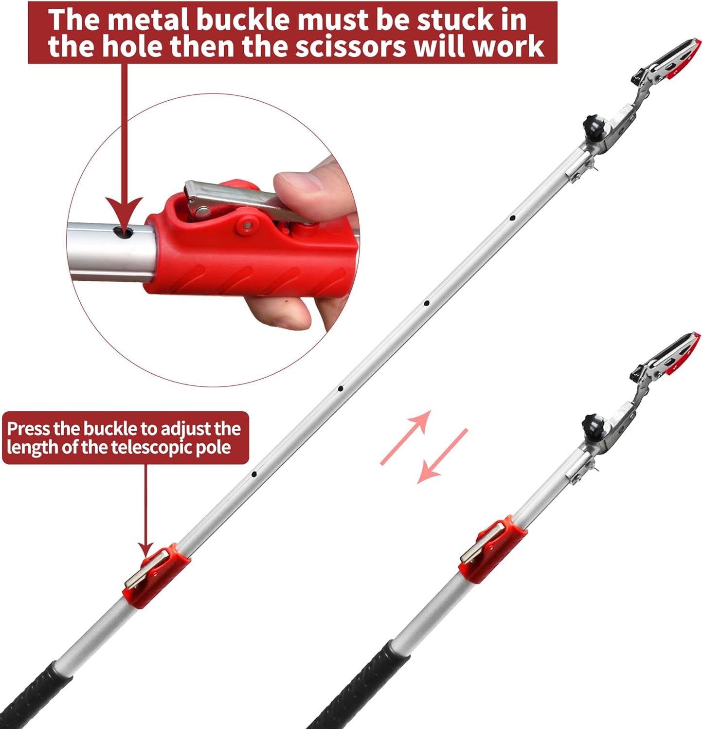 GARTOL Pruner for Garden, Cut Upto 1 Inch & Hold Telescopic Pole Pruner, Fruit Picker with Rotating Blade Head, Lightweight Aluminum Extendable Handle for Tree Branch Cutter, 7.87-13.78 FT, Silver