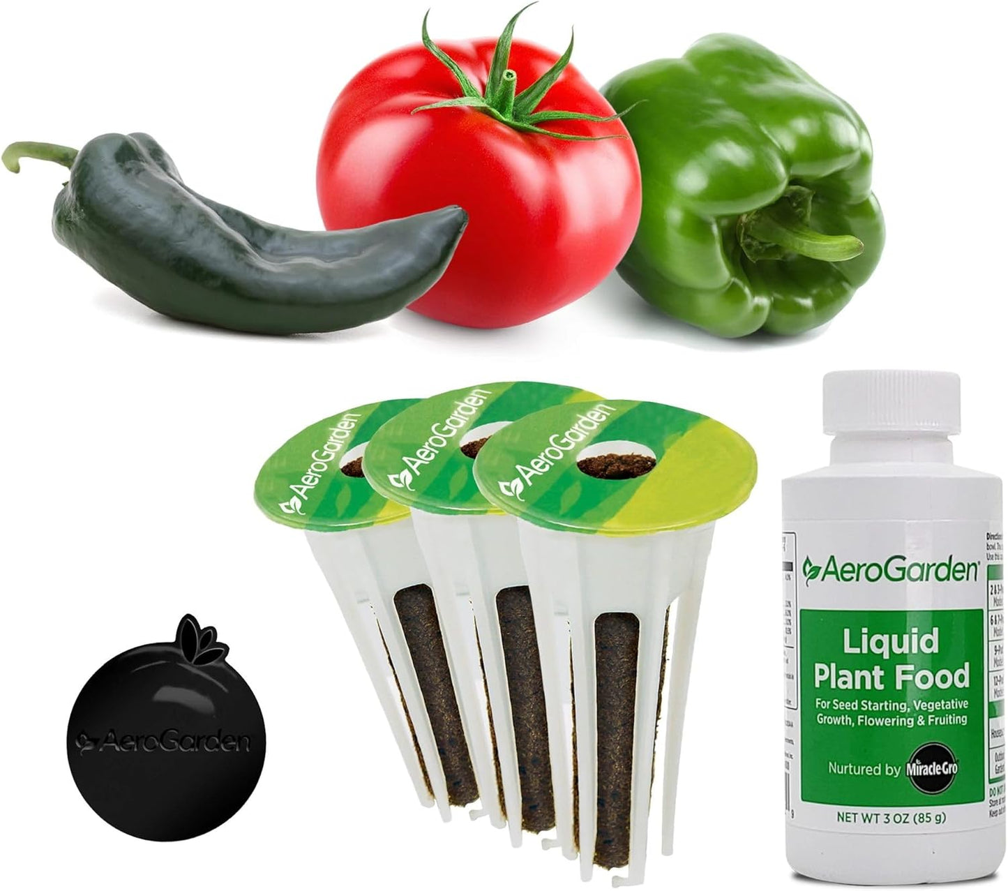 AeroGarden Jumbo Veggies Seed Pod Kit - Mega Cherry Tomato, Poblano Pepper, and Sweet Bell Pepper Seed Pods for Tall Gardens