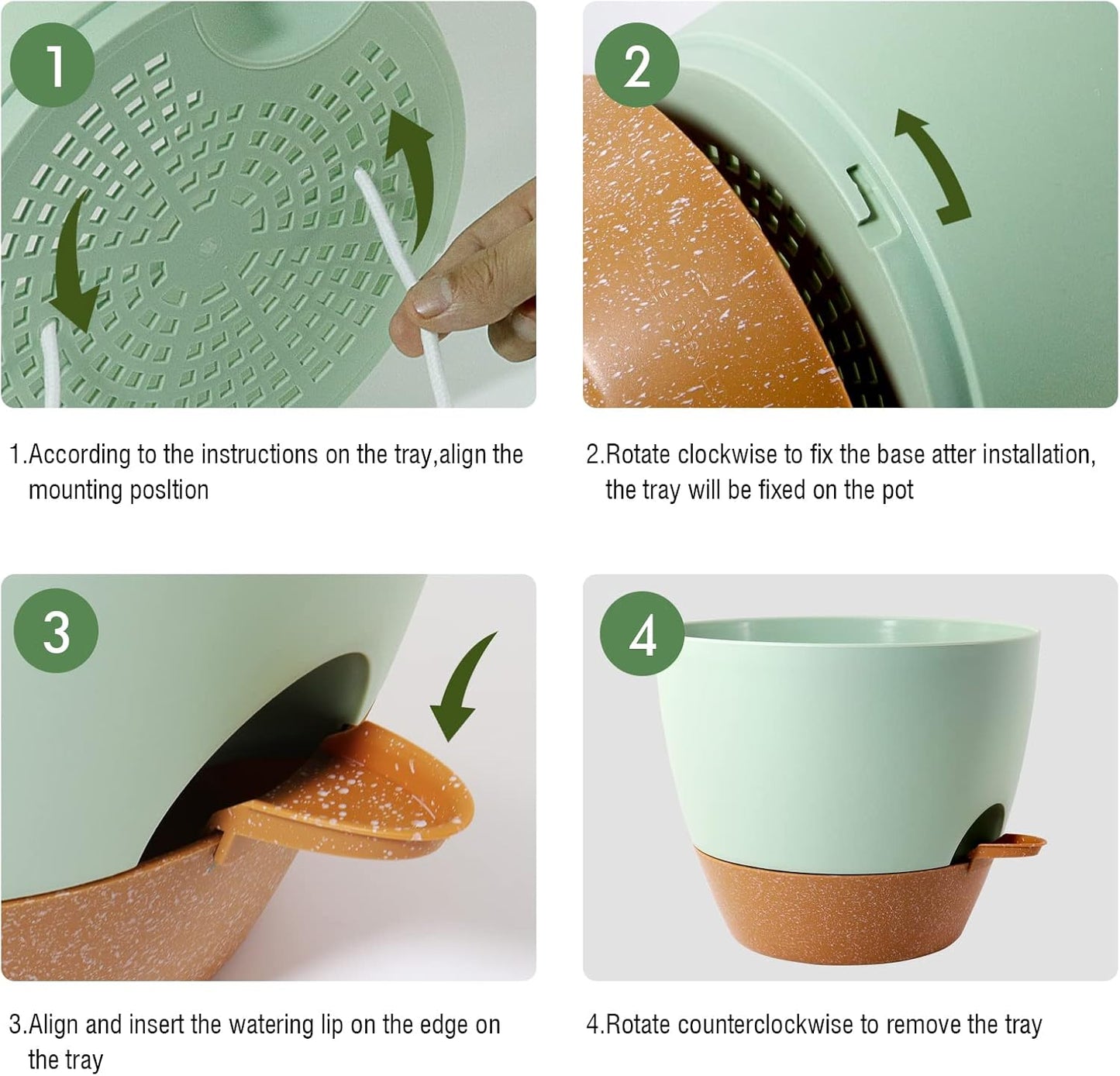 WOUSIWER 10 inch Self Watering Planters, 2 Pack Large Plastic Plant Pots with Deep Reservior and High Drainage Holes for Indoor Outdoor Plants and Flowers, Green with Terracotta