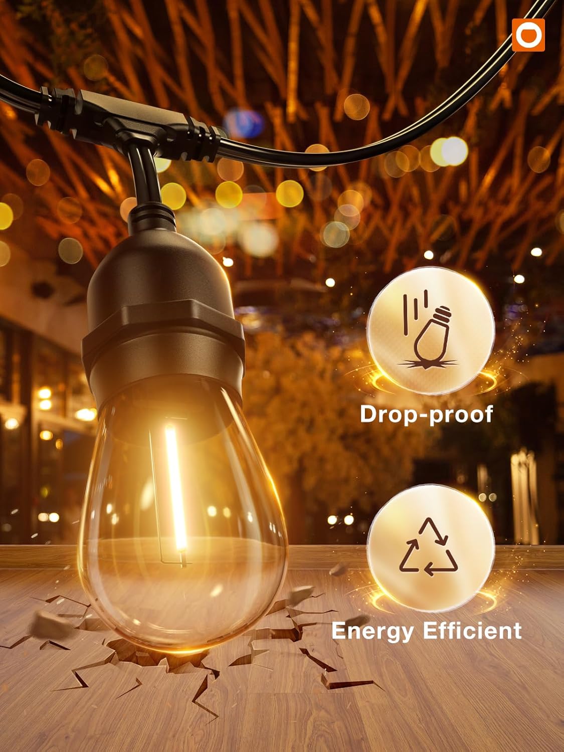 addlon LED Outdoor String Lights 36FT with Dimmable Edison Vintage Shatterproof Bulbs and Commercial Grade Weatherproof Strand - ETL Listed Heavy-Duty Decorative Lights for Patio Garden