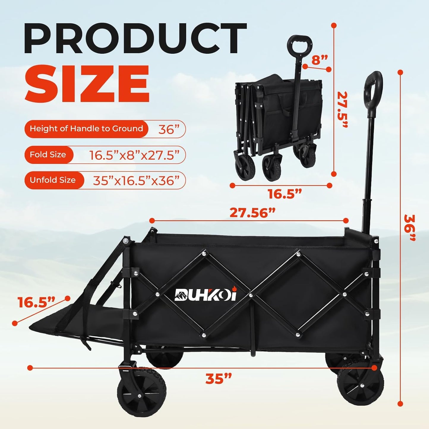 Collapsible Extended Tailgate Wagon with Wheels, 380LBS Capacity Folding Utility Cart for Garden，Outdoor, Grocery, Beach, Camping Portable Heavy Duty Garden Cart