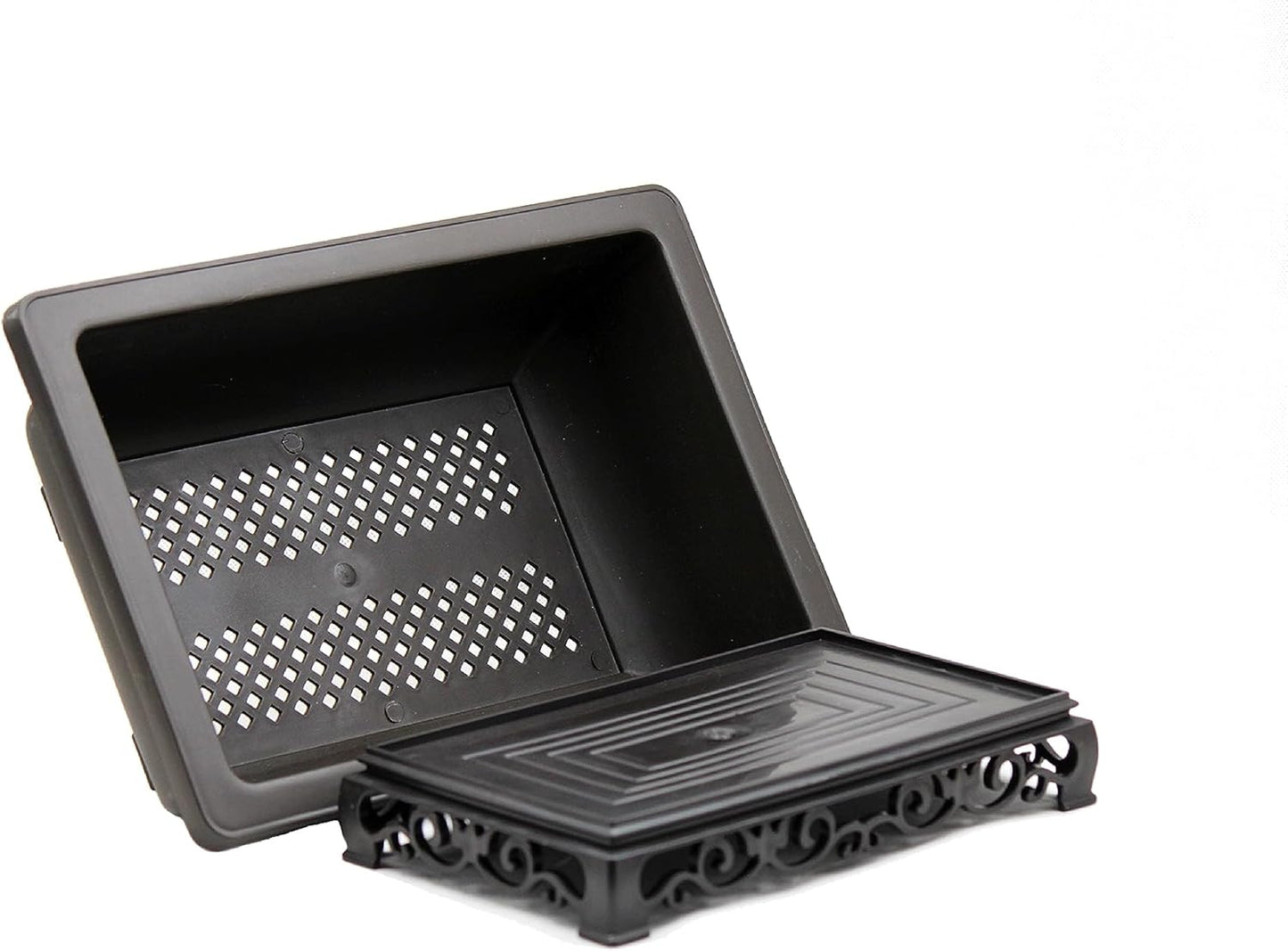 Bonsai Pot - 2-Pack 9 Inch Training Pot With Elegant Stand - Antique Brown Pots With Mesh Drainage - Luxurious Indoor Tree Pots Made With Recycled Plastic