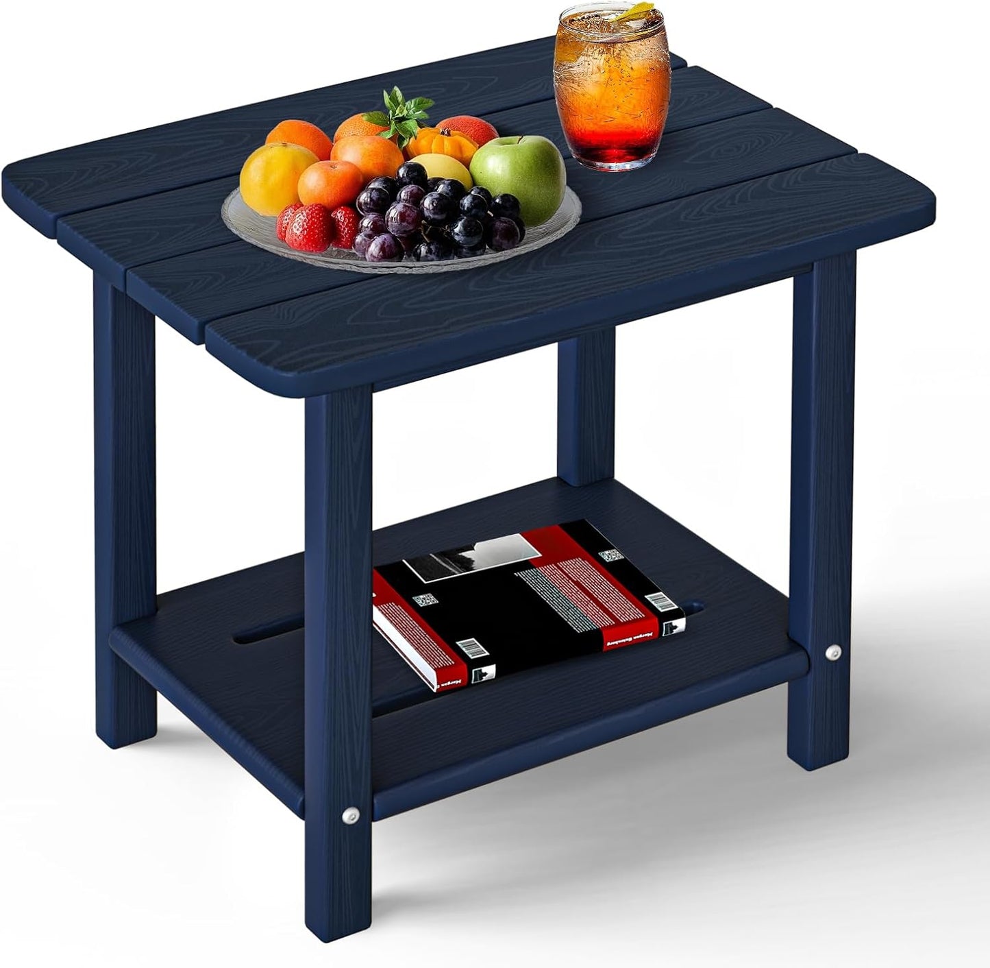 Adirondack Square Side Table - 18.4" Large Panel HDPE Outdoor End Table - Weatherproof, Rustproof & Low Maintenance for Patio, Lawn, Pool, Indoor Use (Navy Blue)