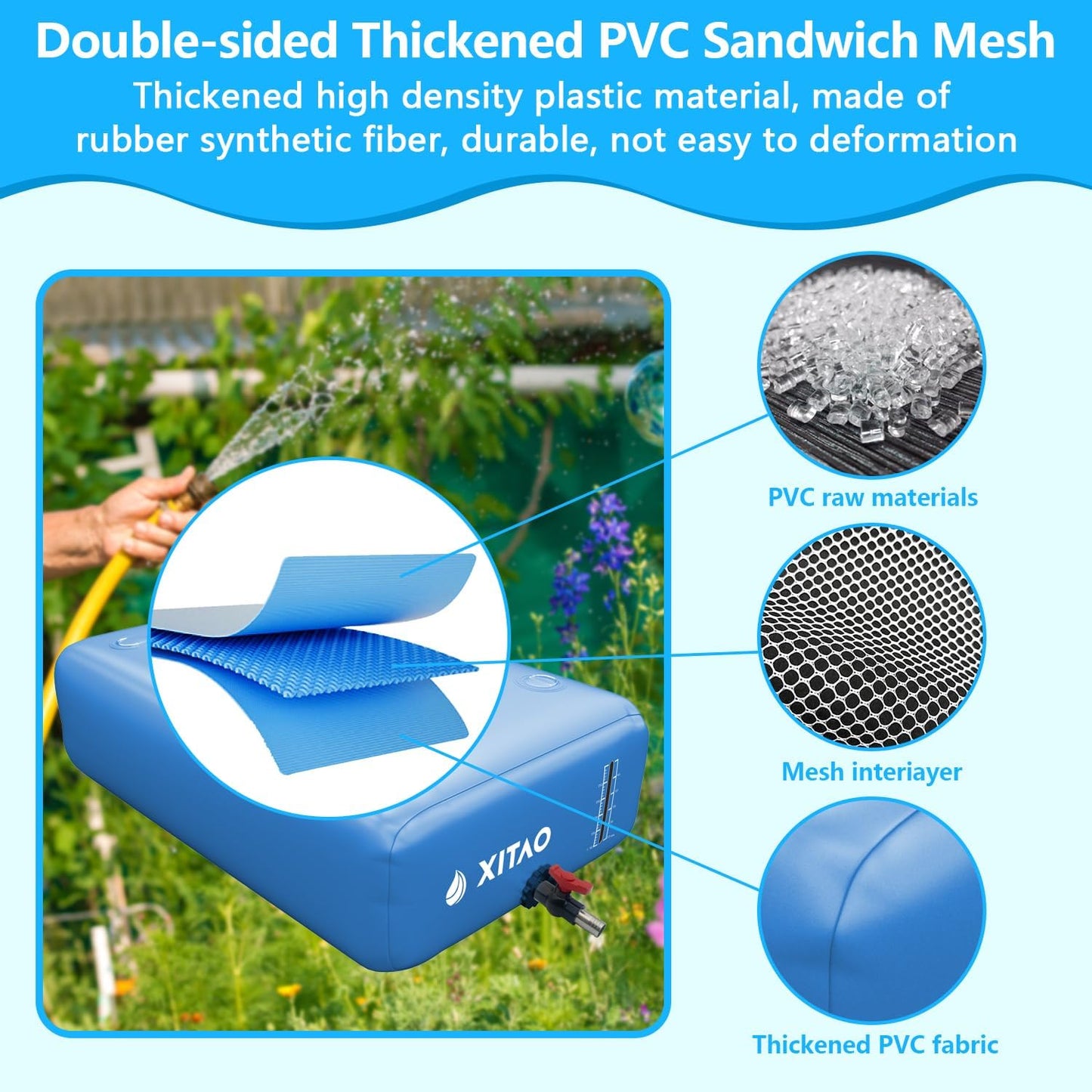 XITAO 264Gal Large Capacity Water Storage Bladder Containers w/Water Level Indicator Portable Foldable Emergency Water Tank Bag for RVs, Drought Resistance, Fire Prevention, Agricultural Irrigation