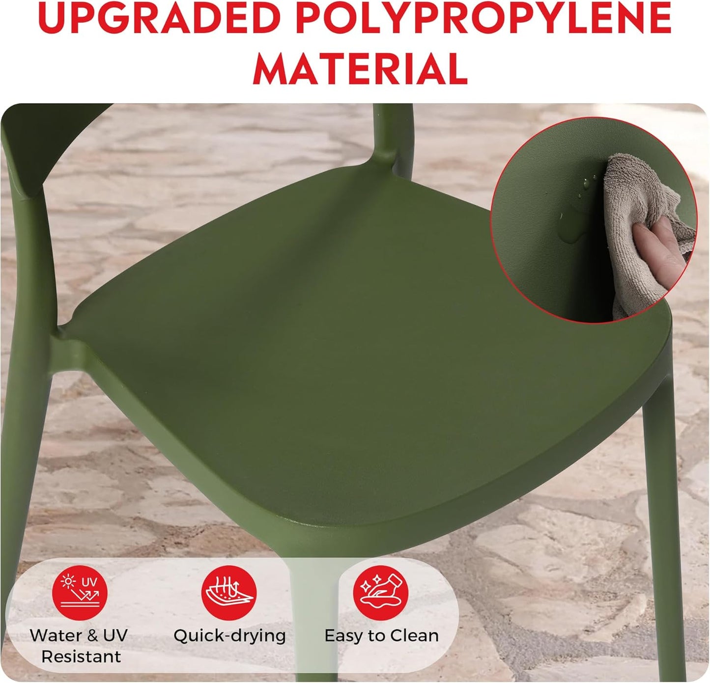 Dining Set for 4, HDPE Patio Round Dining Table and Stackable Comfortable Dining Chair, Outdoor Small Patio Furniture Set All Weather for Backyard Porch Poolside, Olive Green