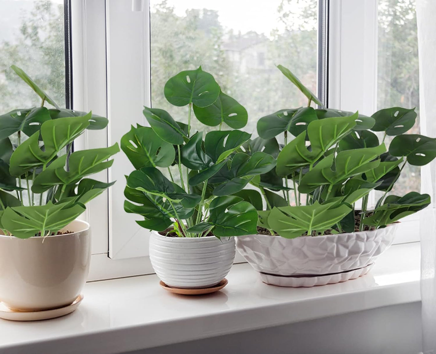 RECUTMS 6 Bundles Fake Plants Artificial Tropical Palm Leaves Tree Faux Monstera Shrubs Green Plant Turtle Leaf Stems UV Resistant Greenery Indoor Outdoor Home Garden Office Bouquet Filler Decor