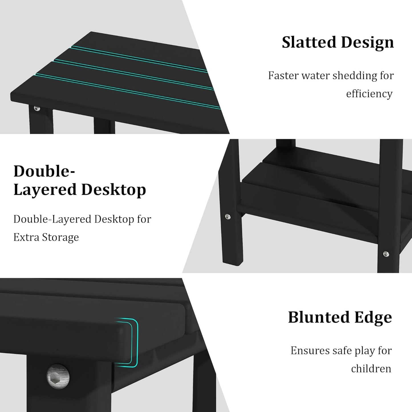 Weather Resistant Outdoor Side Tables Set of 2, Adirondack HDPE Small Outdoor Table, 2-Tier Small Patio Tables for Outside or Indoor,Gray