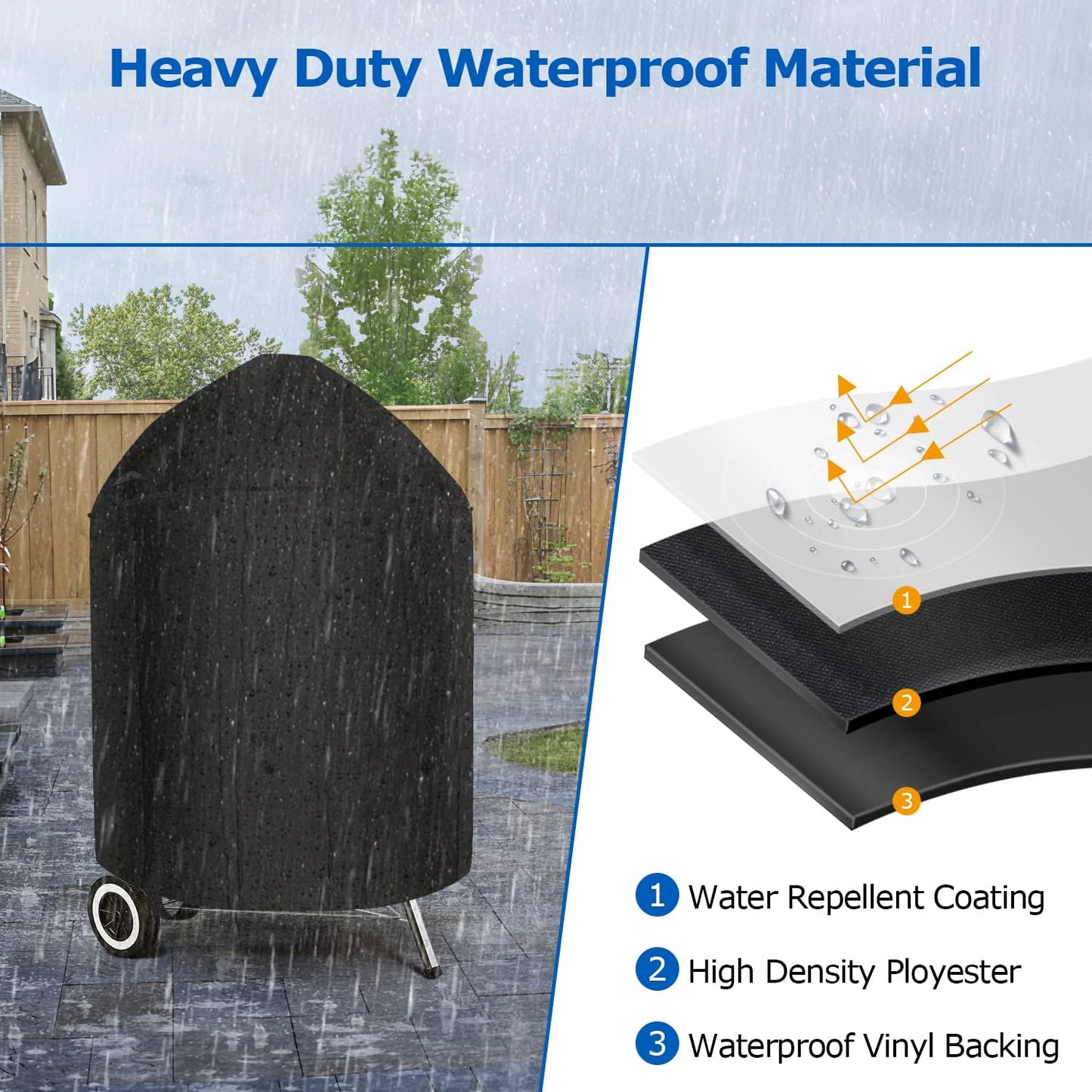 SunPatio Heavy Duty Waterproof Grill Cover Compatible for Weber, Big Green Egg, Char-Broil 22 Inch Charcoal Kettle Grills, Outdoor FadeStop BBQ Cover, Compared to Weber 7150, 27.5" Dia x 38" H