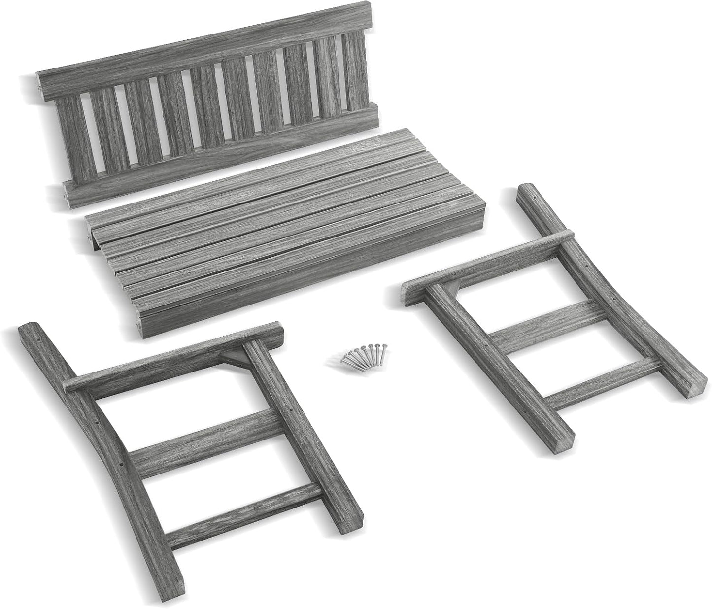 Outdoor Bench, 2-Person Garden Bench, Poly Lumber Patio Bench for Outdoors, Porch, and Park (Light Grey)
