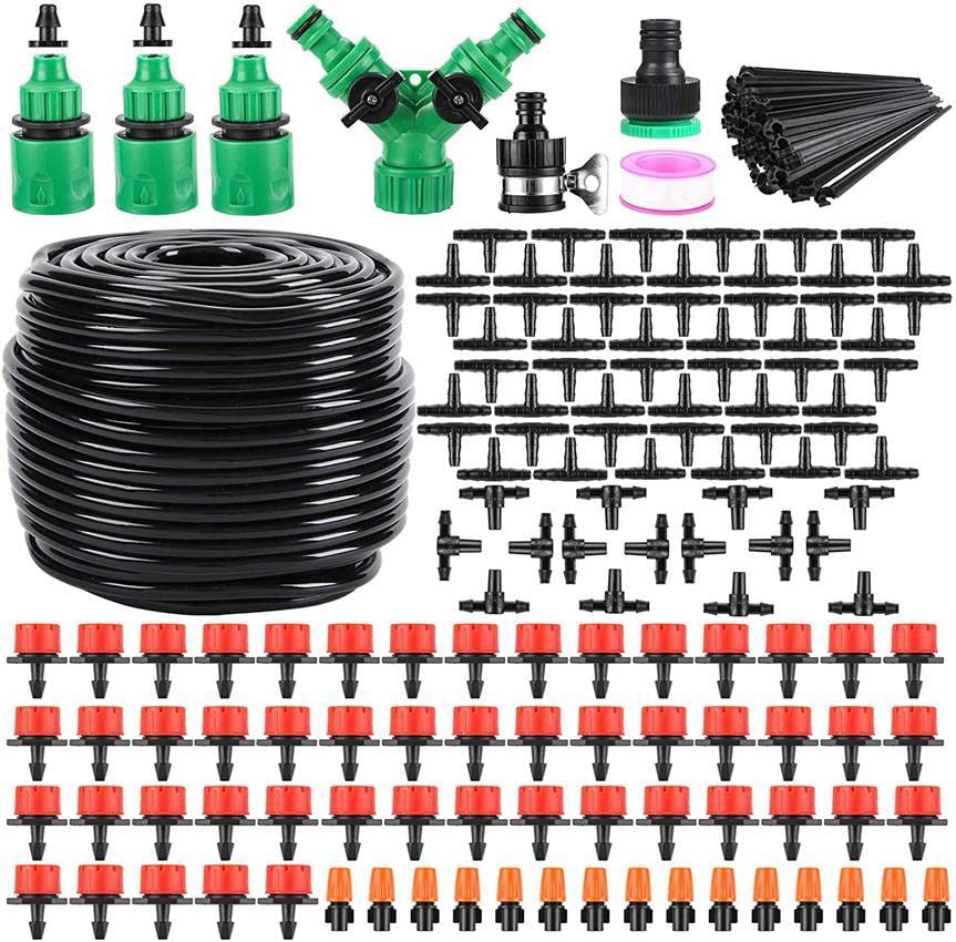 FAMILY'S BACKYARD 164FT Drip Irrigation System,Irrigation System for Garden Watering System,drip Irrigation kit1/2inch to 1/4inch Irrigation Tubing Hose Adjustable Nozzle Emitters Barbed Fittings