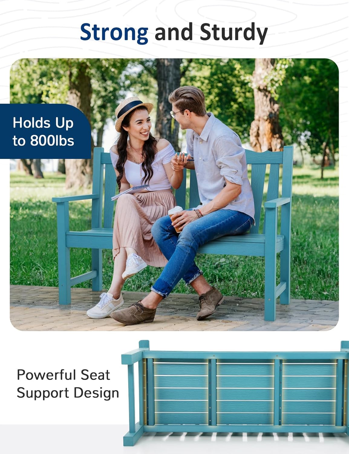 Outdoor Bench Weatherproof, 2-Person Garden Benches for Outdoors, All Weather HIPS Patio Bench Holds up to 800lbs, Never Rot or Fade, Comfort Bench for Porch, Garden, Patio, Backyard and Park