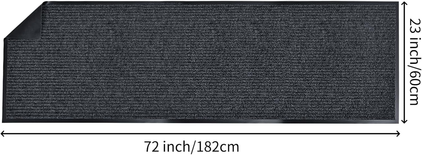 fani Heavy Duty Large Outdoor Indoor Entrance Black Doormat Waterproof Low Profile Entrance Rug Front Door Mat Patio Anti-Skid Rubber Back, 23x72 inch (Gray)