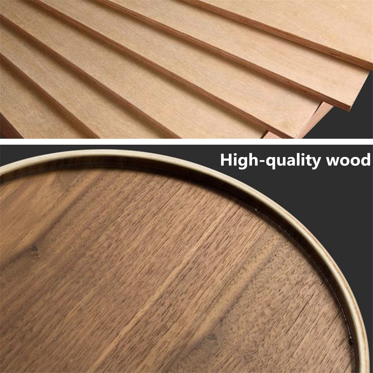 Round Stackable Wastebasket, Natural Wood Garbage Recycling Bin for Bathrooms, Kitchens, Home Offices (Dark Wood)