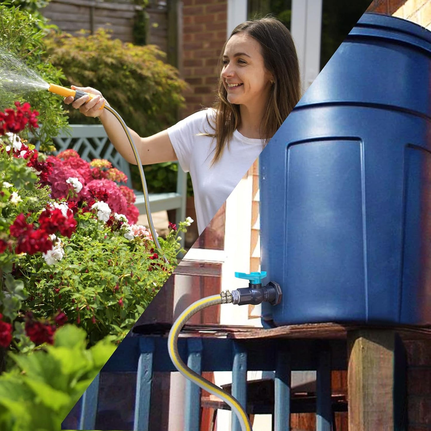 Rain Barrel Spigot PVC Faucet Kit Water Barrel Diverter Kit with Bulkhead Fitting,Ball Valve,Garden Hose Barb(20mm) Adapter,Pipe Clamps,Thread Seal Tape(kit for 20mm ID Hose)