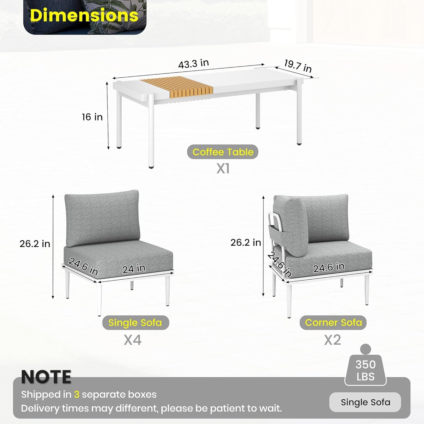 Sundale Outdoor 7 Pieces Metal Patio Furniture Set, Outdoor Sectional Sofa w/6 Inch Olefin Cushion and Coffee Table, Modern Outdoor Conversation Sets