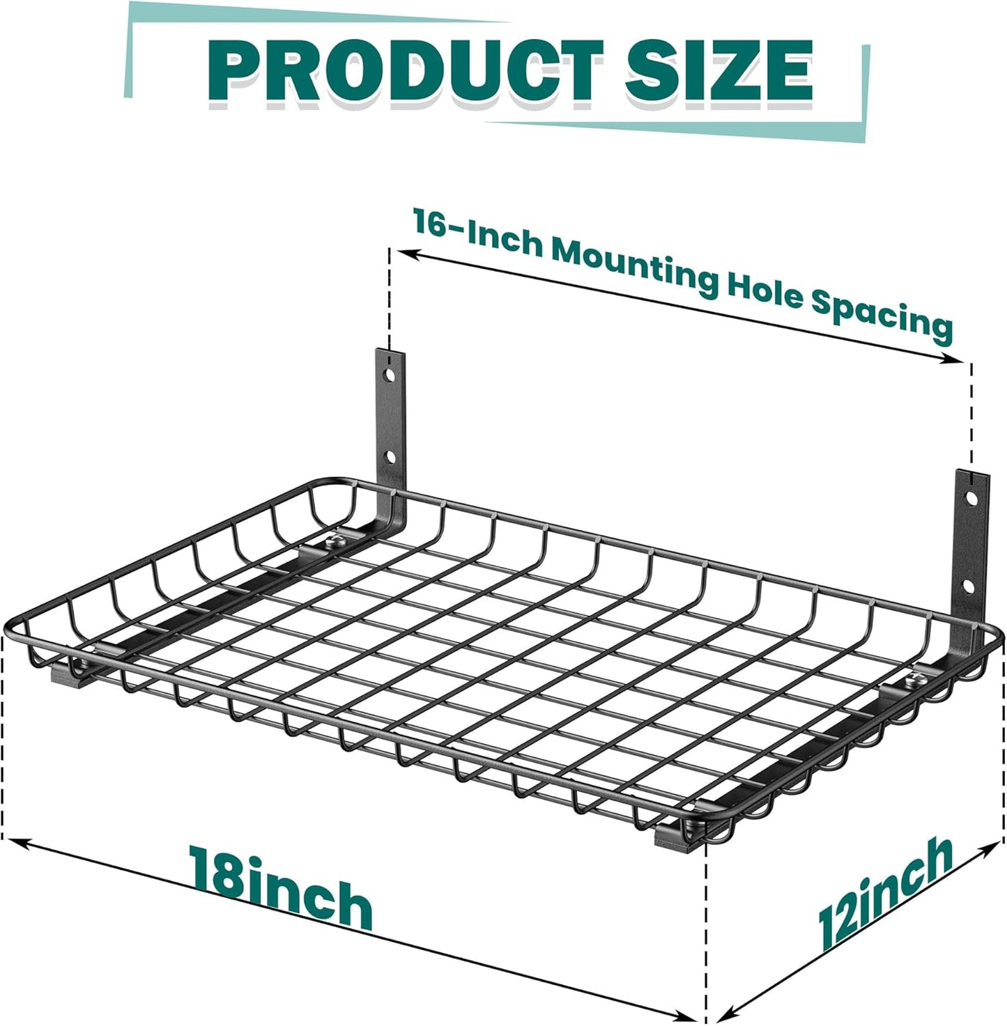 EVERHANGER Garage Wall Shelves 12x18 Inch, Wall Mounted Storage Shelf, Metal Shelf Rack, Heavy-Duty Shelf Organizer 2 Pack, Black