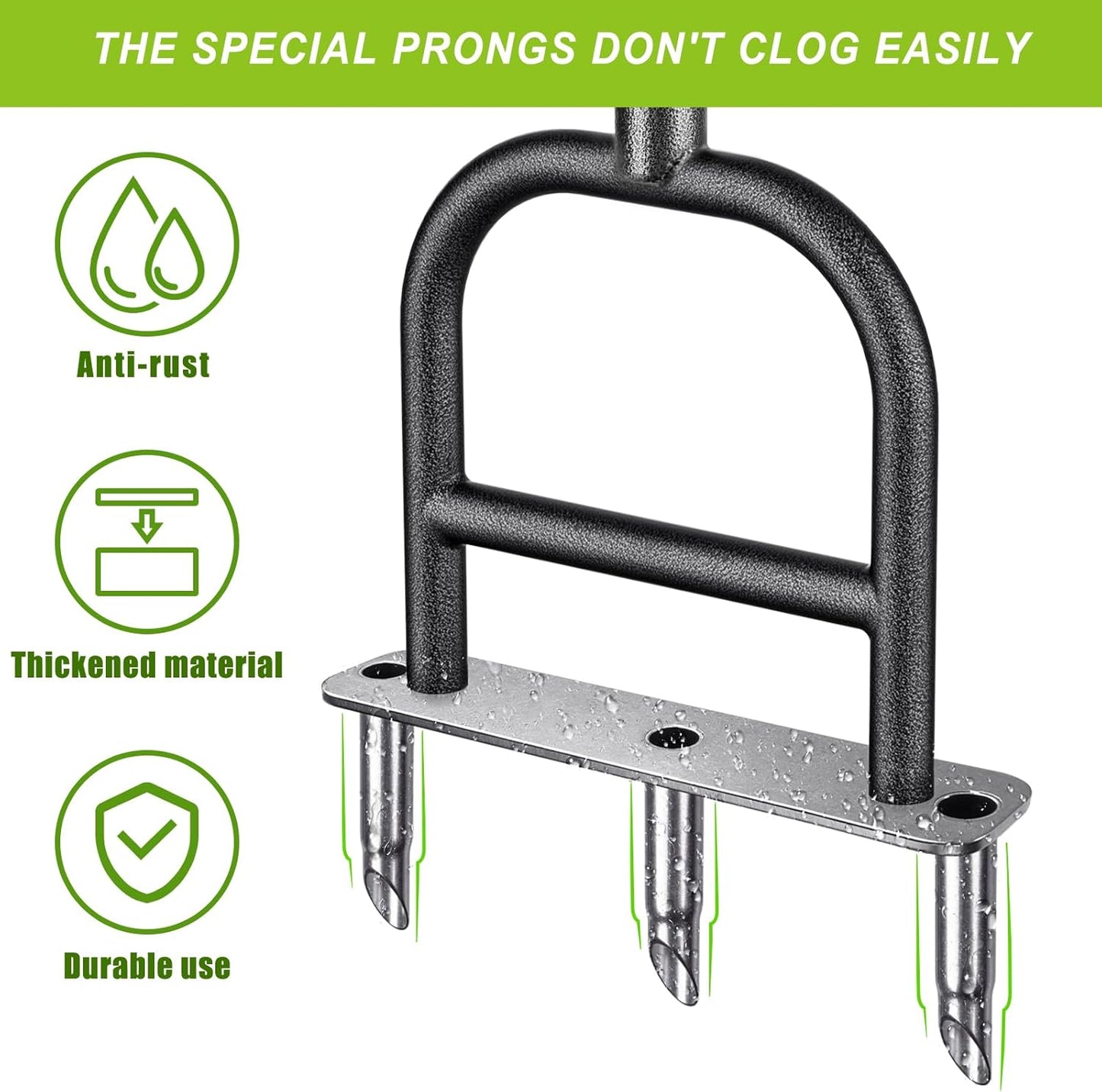 Dolibest Lawn Coring Aerator, Manual Lawn Aerator, 3 Stainless Steel Corer Plug Aerator with Soft Rubber Grip, Pre-Assembled Manual Grass Aerating Tool & Cleaning Hand Tool for Improving Lawn Health