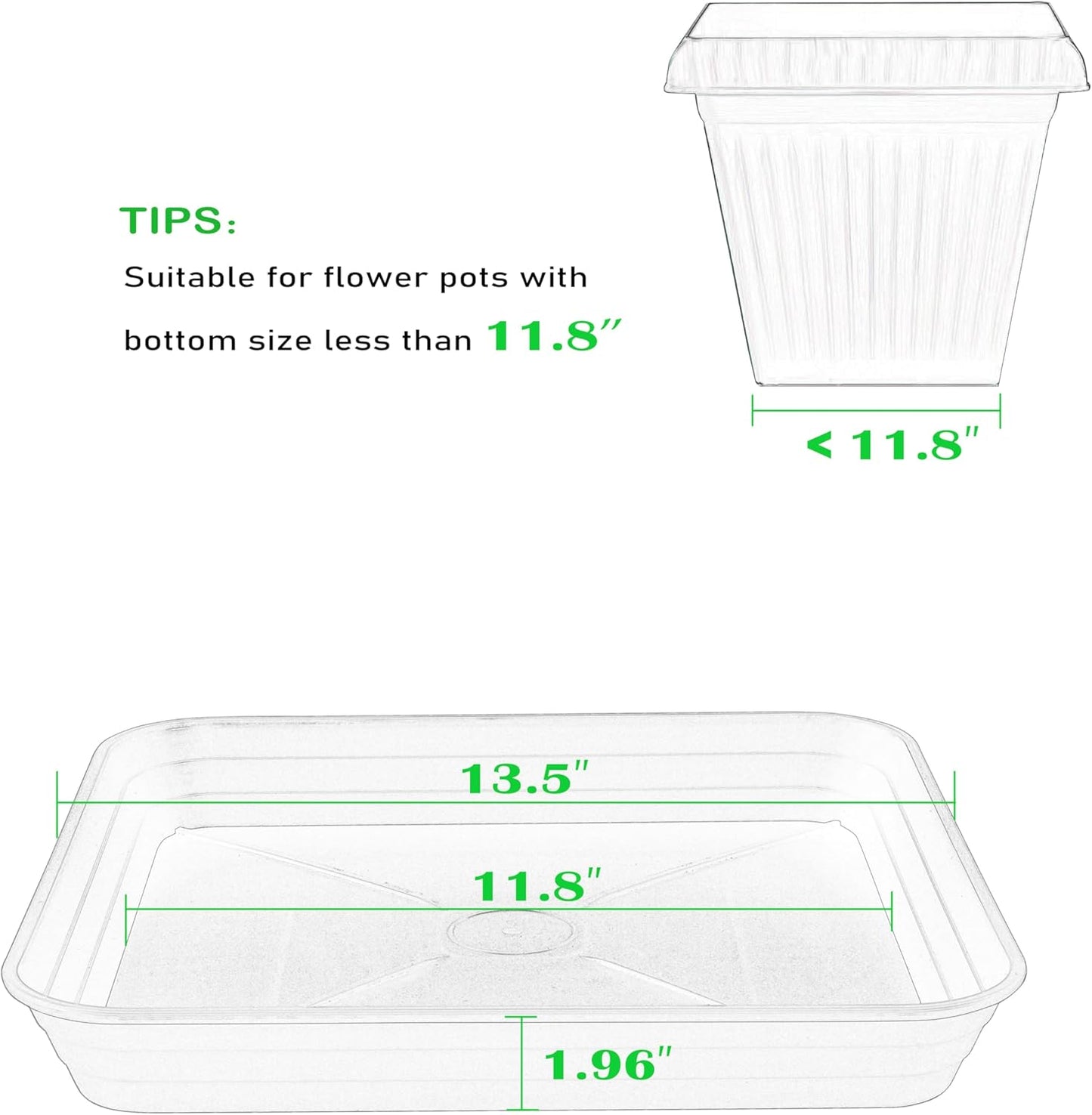 4 Pack Square Plant Saucer Tray 14 inch, Heavy Duty Plastic Plant Saucers for Indoors Outdoor, Flower Plant Drip Trays for Pots, Square Seed Starting Tray, Seedling Growing Trays