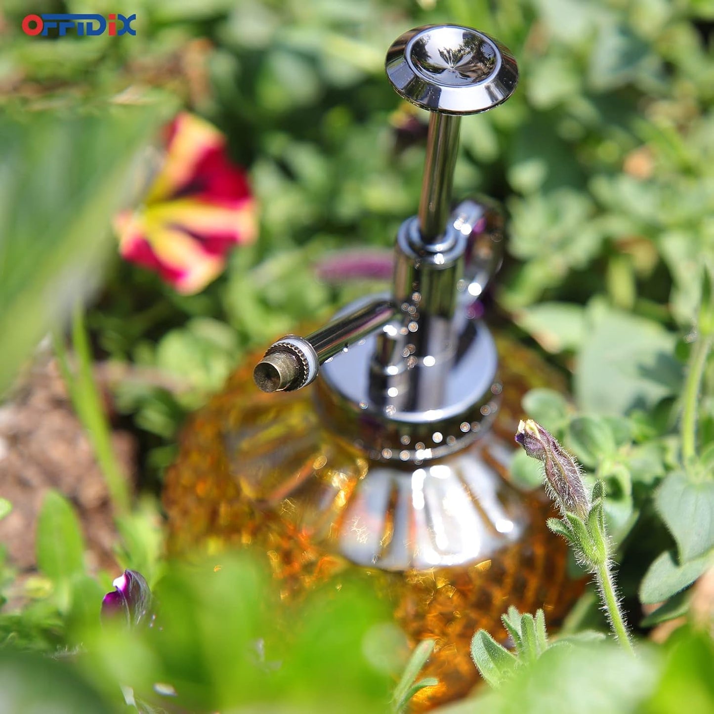 OFFIDIX Vintage Glass Spray Bottle, 300ML Plant Mister with Plastic Top Pump, Garden Sprayer, Cleaning (Brown)