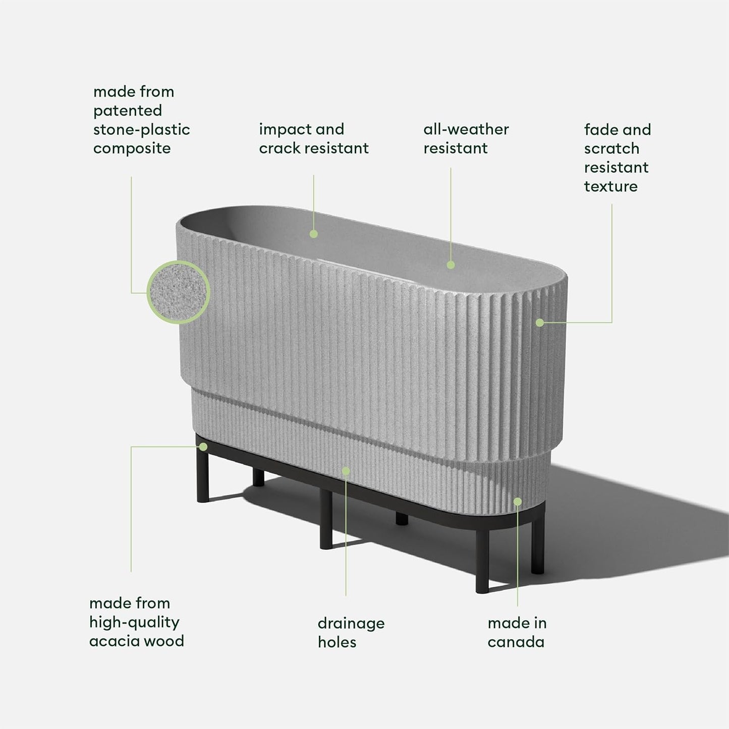 Veradek Demi Series Raised Long Planter for Indoor/Outdoor Use | Made from Plastic & Stone w/Wooden Stand | Modern Patio Décor for Flowers/Shrubs