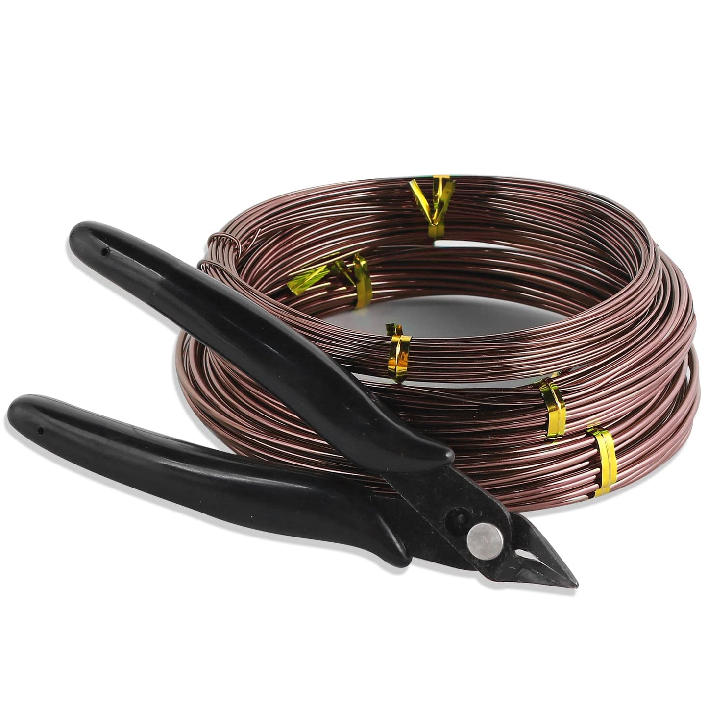 Sanlykate Bonsai Wire Tool Kit with Cutter, 3 Roll Tree Training Wires 98 Feet Total, 1.0mm, 1.5mm, 2.0mm Anodized Aluminum Wire Set, Hold Plant Branches Trunks - Brown