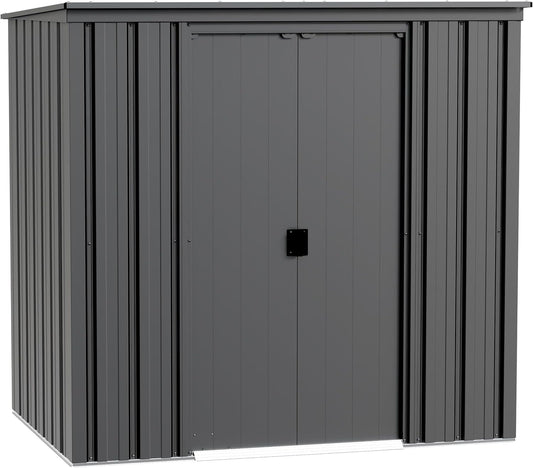 Cover It 6' x 4' Galvanized Steel Outdoor Storage Shed with Pent Roof and Lockable Sliding Doors, Weather-Resistant Steel Storage Shed for Backyards, Gray