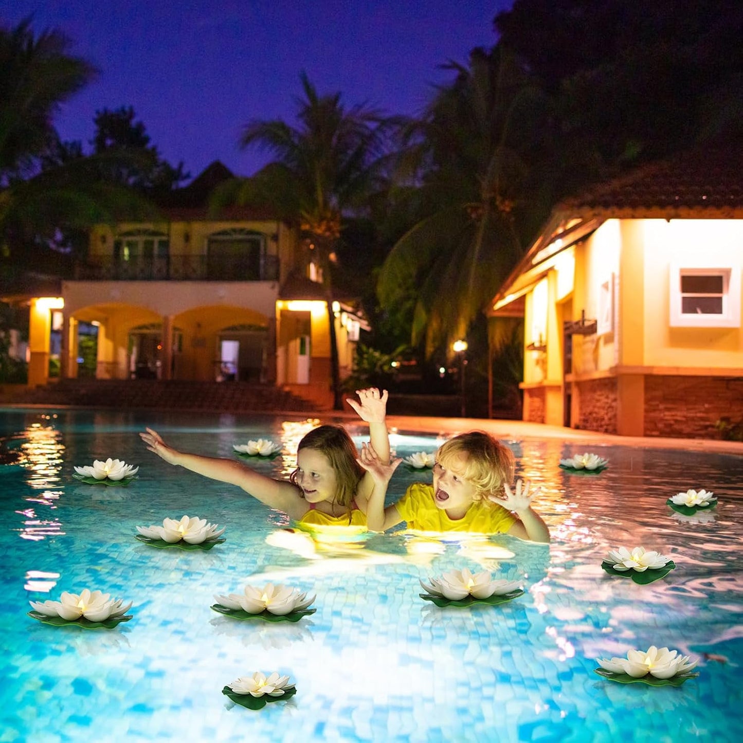 12 PCS Diwali Waterproof Floating Lotus Light - Floating Flower Light Battery Operated Water Activated Warm White Pool Flower Lamp Wedding,Anniversary,Garden Decoration(6Inch & 5Inch)